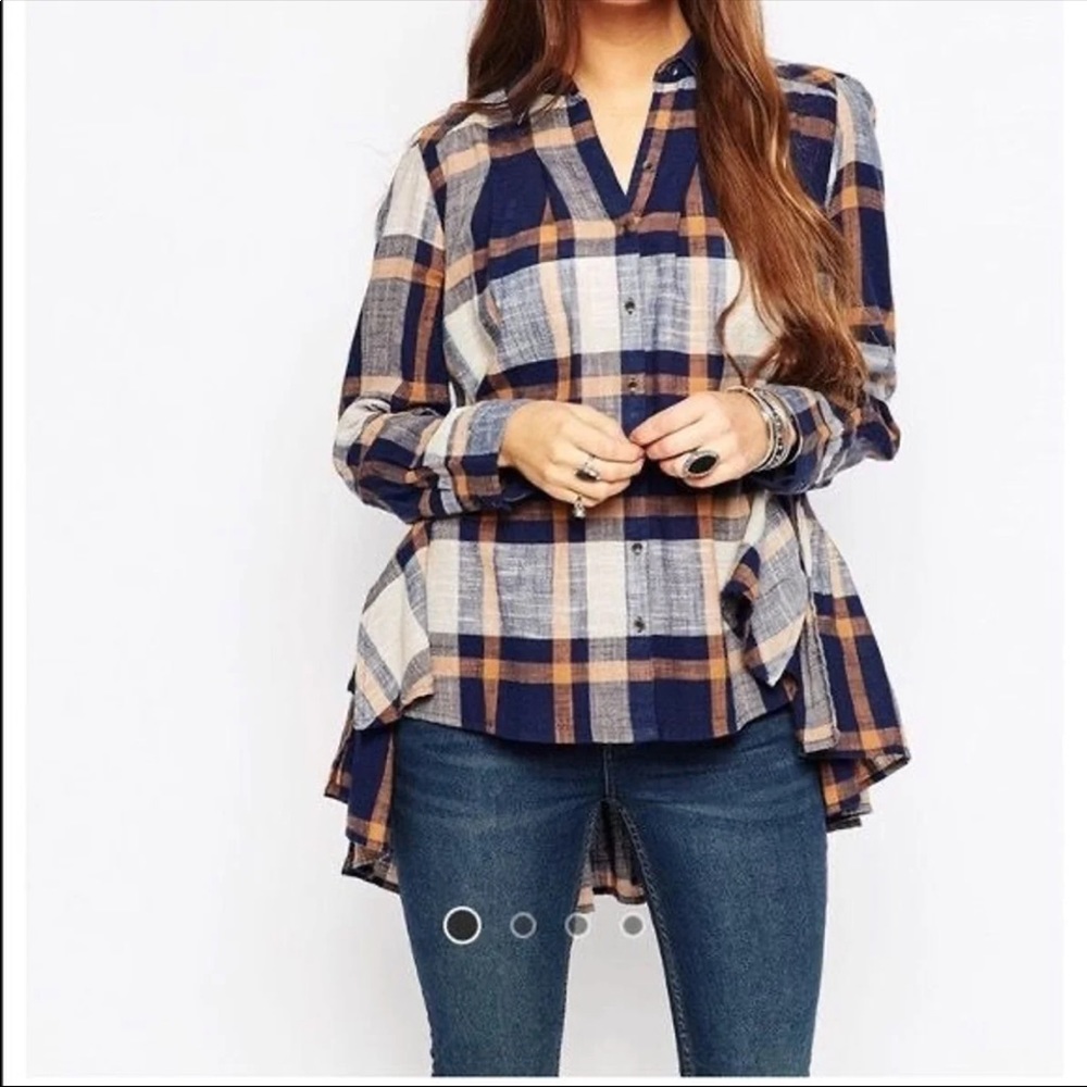 Free People Plaid Ruffled Button Down
